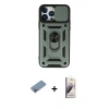 ieg™ iPhone 13 Pro Max Kılıf Ahenk Klasik - Siyah Bilvis 3D Mat Cam Ekran Koruyucu + Pembe Shine Kamera Lens Koruma Cam