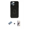 ieg™ iPhone 13 Pro Max Kılıf Ahenk Klasik - Siyah Bilvis 3D Mat Cam Ekran Koruyucu + Pembe Shine Kamera Lens Koruma Cam