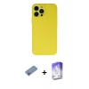 ieg™ iPhone 13 Pro Max Kılıf Ahenk Serisi - Siyah Bilvis 5in1 3D Magic Cam Ekran Koruyucu + Pembe Shine Kamera Lens Koruma Cam
