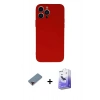 ieg™ iPhone 13 Pro Max Kılıf Ahenk Serisi - Siyah Bilvis 5in1 5D Magic Hayalet Cam Ekran Koruyucu + Kırmızı Metal Kamera Lens Koruma Cam
