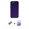 ieg™ iPhone 13 Pro Max Kılıf Ahenk Serisi - Siyah Bilvis 5in1 5D Magic Hayalet Cam Ekran Koruyucu + Kırmızı Metal Kamera Lens Koruma Cam