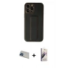 ieg™ iPhone 13 Pro Max Kılıf Akış Doku - Siyah Bilvis 3D Mat Cam Ekran Koruyucu + Mavi Rainbow Kamera Lens Koruma Cam