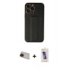 ieg™ iPhone 13 Pro Max Kılıf Akış Doku - Siyah Joko 5D Cam + Kırmızı Rainbow Kamera Lens Koruma Cam