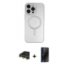 ieg™ iPhone 13 Pro Max Kılıf Akış Minimal Özel Seri - Siyah 3D Antistatik Hayalet Cam Ekran Koruyucu + Gold Raze Metal Kamera Lens