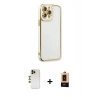 ieg™ iPhone 13 Pro Max Kılıf Çekirdek Klasik Serisi - Şeffaf Maxco Cam Ekran Koruyucu + Gold Shine Kamera Lens
