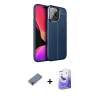 ieg™ iPhone 13 Pro Max Kılıf Doruk Klasik Özel Seri - Siyah Bilvis 5in1 5D Magic Hayalet Cam Ekran Koruyucu + Mor Metal Kamera Lens Koruma Cam