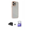 ieg™ iPhone 13 Pro Max Kılıf Eksen Doku Prime - Siyah Bilvis 5in1 5D Magic Hayalet Cam Ekran Koruyucu + Gümüş Raze Metal Kamera Lens