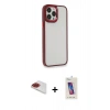 ieg™ iPhone 13 Pro Max Kılıf Eksen Doku Prime - Siyah Joko 5D Cam + Kırmızı Pers Alüminyum Kamera Lens