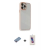 ieg™ iPhone 13 Pro Max Kılıf Eksen Doku Prime - Siyah Joko 5D Cam + Pembe Shine Kamera Lens Koruma Cam