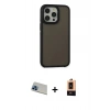 ieg™ iPhone 13 Pro Max Kılıf Eksen Işık - Şeffaf Maxco Cam Ekran Koruyucu + Mavi Rainbow Kamera Lens Koruma Cam