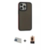 ieg™ iPhone 13 Pro Max Kılıf Eksen Işık - Şeffaf Maxco Cam Ekran Koruyucu + Mavi Rainbow Kamera Lens Koruma Cam