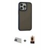 ieg™ iPhone 13 Pro Max Kılıf Eksen Işık - Şeffaf Maxco Cam Ekran Koruyucu + Mavi Rainbow Kamera Lens Koruma Cam