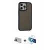 ieg™ iPhone 13 Pro Max Kılıf Eksen Işık - Siyah 3D Antistatik Cam Ekran Koruyucu + Mor Rainbow Kamera Lens Koruma Cam