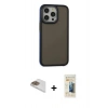 ieg™ iPhone 13 Pro Max Kılıf Eksen Işık - Siyah 6D Mat Seramik Hayalet Nano Ekran Koruyucu + Gold Pers Alüminyum Kamera Lens