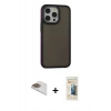 ieg™ iPhone 13 Pro Max Kılıf Eksen Işık - Siyah 6D Mat Seramik Hayalet Nano Ekran Koruyucu + Gold Pers Alüminyum Kamera Lens