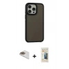 ieg™ iPhone 13 Pro Max Kılıf Eksen Işık - Siyah 6D Mat Seramik Hayalet Nano Ekran Koruyucu + Gold Pers Alüminyum Kamera Lens