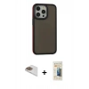ieg™ iPhone 13 Pro Max Kılıf Eksen Işık - Siyah 6D Mat Seramik Hayalet Nano Ekran Koruyucu + Gold Pers Alüminyum Kamera Lens