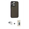 ieg™ iPhone 13 Pro Max Kılıf Eksen Işık - Siyah 6D Mat Seramik Hayalet Nano Ekran Koruyucu + Sierra Blue Pers Alüminyum Kamera Lens