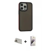 ieg™ iPhone 13 Pro Max Kılıf Eksen Işık - Siyah Bilvis 3D Mat Cam Ekran Koruyucu + Rose Gold Rainbow Kamera Lens Koruma Cam
