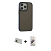 ieg™ iPhone 13 Pro Max Kılıf Eksen Işık - Siyah Bilvis 3D Mat Cam Ekran Koruyucu + Rose Gold Rainbow Kamera Lens Koruma Cam