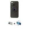 ieg™ iPhone 13 Pro Max Kılıf Eksen Klasik Prime - Siyah 3D Antistatik Cam Ekran Koruyucu + Mavi Rainbow Kamera Lens Koruma Cam
