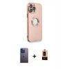 ieg™ iPhone 13 Pro Max Kılıf İz Form Serisi - Şeffaf Maxco Cam Ekran Koruyucu + Mavi Neon Fosforlu Kamera Lens