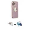 ieg™ iPhone 13 Pro Max Kılıf İz Form Serisi - Siyah 3D Antistatik Cam Ekran Koruyucu + Gold Pers Alüminyum Kamera Lens
