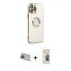 ieg™ iPhone 13 Pro Max Kılıf İz Form Serisi - Siyah 6D Mat Seramik Hayalet Nano Ekran Koruyucu + Mavi Rainbow Kamera Lens Koruma Cam