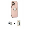 ieg™ iPhone 13 Pro Max Kılıf İz Form Serisi - Siyah 6D Mat Seramik Hayalet Nano Ekran Koruyucu + Mavi Rainbow Kamera Lens Koruma Cam