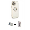 ieg™ iPhone 13 Pro Max Kılıf İz Form Serisi - Siyah Bilvis 3D Cam Ekran Koruyucu + Mavi Rainbow Kamera Lens Koruma Cam