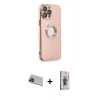 ieg™ iPhone 13 Pro Max Kılıf İz Form Serisi - Siyah Bilvis 3D Cam Ekran Koruyucu + Mavi Rainbow Kamera Lens Koruma Cam