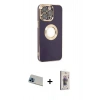 ieg™ iPhone 13 Pro Max Kılıf İz Form Serisi - Siyah Bilvis 3D Cam Ekran Koruyucu + Mavi Rainbow Kamera Lens Koruma Cam
