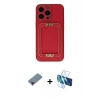 ieg™ iPhone 13 Pro Max Kılıf Kozmos Minimal Prime - Siyah 3D Antistatik Cam Ekran Koruyucu + Kırmızı Metal Kamera Lens Koruma Cam