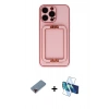 ieg™ iPhone 13 Pro Max Kılıf Kozmos Minimal Prime - Siyah 3D Antistatik Cam Ekran Koruyucu + Kırmızı Metal Kamera Lens Koruma Cam