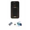 ieg™ iPhone 13 Pro Max Kılıf Kozmos Minimal Prime - Siyah 3D Antistatik Cam Ekran Koruyucu + Kırmızı Metal Kamera Lens Koruma Cam