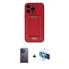 ieg™ iPhone 13 Pro Max Kılıf Kozmos Minimal Prime - Siyah 3D Antistatik Cam Ekran Koruyucu + Mavi Neon Fosforlu Kamera Lens