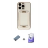 ieg™ iPhone 13 Pro Max Kılıf Kozmos Minimal Prime - Siyah Bilvis 5in1 5D Magic Hayalet Cam Ekran Koruyucu + Mor Metal Kamera Lens Koruma Cam
