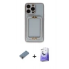 ieg™ iPhone 13 Pro Max Kılıf Kozmos Minimal Prime - Siyah Bilvis 5in1 5D Magic Hayalet Cam Ekran Koruyucu + Mor Metal Kamera Lens Koruma Cam