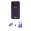 ieg™ iPhone 13 Pro Max Kılıf Kozmos Minimal Prime - Siyah Bilvis 5in1 5D Magic Hayalet Cam Ekran Koruyucu + Mor Metal Kamera Lens Koruma Cam