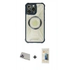 ieg™ iPhone 13 Pro Max Kılıf Kutup Modern - Siyah 6D Mat Seramik Hayalet Nano Ekran Koruyucu + Mor Rainbow Kamera Lens Koruma Cam
