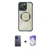 ieg™ iPhone 13 Pro Max Kılıf Kutup Modern - Siyah Bilvis 5in1 3D Magic Cam Ekran Koruyucu + Mavi Neon Fosforlu Kamera Lens