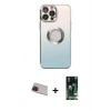 ieg™ iPhone 13 Pro Max Kılıf Kutup Yansıma Özel Seri - Şeffaf 360 Full Body Arka Koruyucu + Kırmızı Rainbow Kamera Lens Koruma Cam