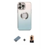 ieg™ iPhone 13 Pro Max Kılıf Kutup Yansıma Özel Seri - Şeffaf Maxco Cam Ekran Koruyucu + Mor Metal Kamera Lens Koruma Cam