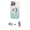 ieg™ iPhone 13 Pro Max Kılıf Kutup Yansıma Özel Seri - Siyah Joko 5D Cam + Mavi Rainbow Kamera Lens Koruma Cam