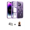 ieg™ iPhone 13 Pro Max Kılıf Nova Işık Özel Seri - Şeffaf Maxco Cam Ekran Koruyucu + Mor Rainbow Kamera Lens Koruma Cam