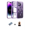 ieg™ iPhone 13 Pro Max Kılıf Nova Işık Özel Seri - Şeffaf Maxco Cam Ekran Koruyucu + Pembe Shine Kamera Lens Koruma Cam