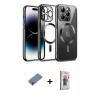 ieg™ iPhone 13 Pro Max Kılıf Nova Işık Özel Seri - Siyah Bilvis 3D Cam Ekran Koruyucu + Mor Metal Kamera Lens Koruma Cam