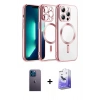 ieg™ iPhone 13 Pro Max Kılıf Nova Işık Özel Seri - Siyah Bilvis 5in1 5D Magic Hayalet Cam Ekran Koruyucu + Mavi Neon Fosforlu Kamera Lens