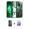 ieg™ iPhone 13 Pro Max Kılıf Nova Işık Özel Seri - Siyah Bilvis 5in1 5D Magic Hayalet Cam Ekran Koruyucu + Mavi Neon Fosforlu Kamera Lens