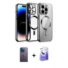 ieg™ iPhone 13 Pro Max Kılıf Nova Işık Özel Seri - Siyah Bilvis 5in1 5D Magic Hayalet Cam Ekran Koruyucu + Mavi Neon Fosforlu Kamera Lens
